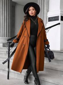 Celure Chaqueta holgada de manga larga con botones delanteros y ribete de color contrastante, de uso diario y casual, para el invierno, en tallas grandes