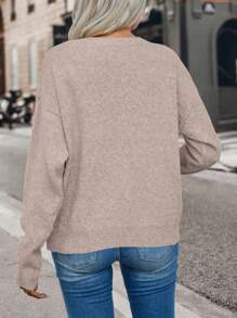 SHEIN LUNE Women's Solid Color Dropped Shoulder Long Sleeve Casual Sweater, Autumn/Winter