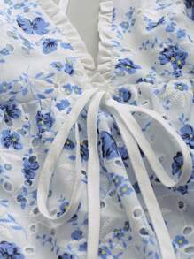 Breezaya Áo ba lỗ hở lưng in họa tiết hoa mùa hè Babydoll - Xanh đậm - Xem 6