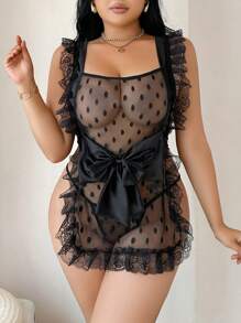 Fantasy Costume 2 pezzi Set costume da cameriera in pizzo floreale nero, taglia grande, per Ognissanti