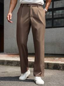 Manfinity Bizformal Men's Solid Color Pleated Pocket Straight-Leg Casual/Work Pants