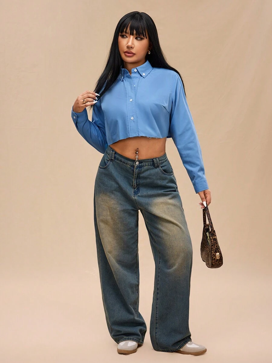 Forever 21 Langarm Hemd für Damen in Große Größen, Lässig