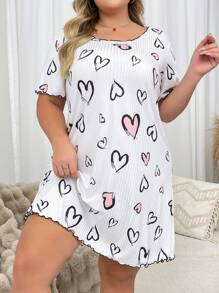 Slumberry CURVE Plus Size Heart Print Textured Nightdress, Moo Moo Night Dress - White - View 4