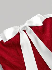 SHEIN MOD Elegant Contrast Color Bow Decor Strapless Dress - Red - View 3