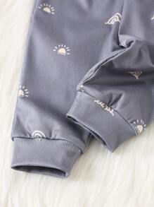 SHEIN 3pcs Newborn Baby Boy/Girl Gray Ribbed Bodysuit, Loose Pants And Bear Ears Hat Set, Soft And Comfortable, Suitable For Spring, Autumn And Winter Casual Wear, Suitable For Indoor And Outdoor - Grey - View 9