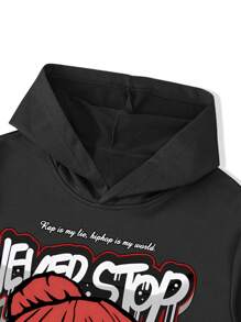 Manfinity Roghcode Men's Cartoon & Flame Print Hooded Sweatshirt And Drawstring Pants Casual Tracksuit - Black - View 4