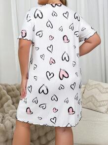 Slumberry CURVE Plus Size Heart Print Textured Nightdress, Moo Moo Night Dress - White - View 2