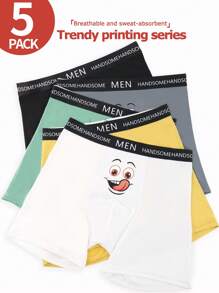 Snug Zone 5pcs/Pack Men's Simple Contrast Color Cartoon Print Boxer Briefs - Multicolor - View 1