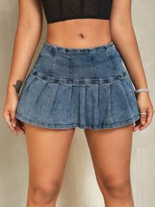 SHEIN SXY Summer Casual Ruched Mini Denim Skirt
