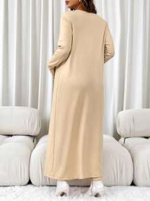 SHEIN 2pcs Maternity Solid Color Long Sleeve Simple Long Cardigan And Tube Top Jumpsuit Set - White - View 2