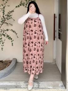 Dazy Plus Plus Size Women All-Over Floral Print Sleeveless Dress,Ruffle