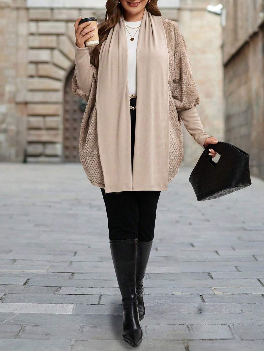SHEIN Clasi Jaket Lengan Panjang Kasual Minimalis Warna Polos Ukuran Besar untuk Wanita, Pakaian Musim Gugur untuk Wanita - Aprikot - View 1