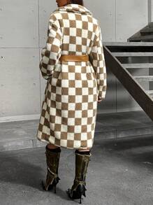 Aveloria 都市休闲时尚羊羔绒千鸟格印花翻领长袖中长口袋夹克