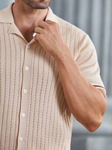 Manfinity RelaxMax Men's Casual Contrast Trim Short Sleeve Cardigan Sweater