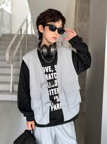 青少年男孩休闲宽松灰色背心黑色圆领连帽衫灰色工装裤实惠三件套儿童秋装男童秋装儿童服装可搭配黑色衬衫万圣节衬衫男童万圣节秋季衬衫秋季衬衫可爱毛衣适合通勤上学日常休闲学院旅行适合运动适合秋冬季节 - 灰色 - 查看 5