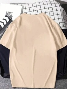 SHEIN CURVE+ Parte superior informal con letra impresa de manga corta y cuello redondo para mujer, tallas grandes - Albaricoque - Ver 2
