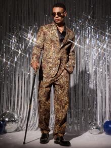 Manfinity VCAY Men's Casual Loose Fit All-Over Print Long Sleeve Front Zip-Up Jacket, For Fall Winter - Multicolor - View 5