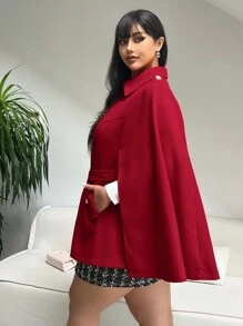 SHEIN Unity Plus Size Button Long Sleeve Split Waist Tie Fashion Knitted Coat - Red - View 5