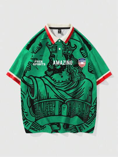 Street Life Men's Colorblock Graphic Print Sports Polo Shirt, Summer