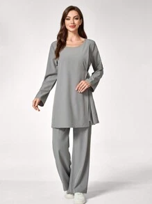 TaskEZ Women's Two-Piece Scrub Uniform Suit (Fashionable Casual Original Collar Solid Color Long Sleeve Scrub Uniform Top And Fashion Casual Women's Elastic Waistband Women's Straight Pants), Women's Breathable Anti-Pilling And Anti-Static Two-Piece Suit, Beauty Salon, Pet Hospital, Playground Work Clothes, Multi-Function Multi-Pocket Suit - Grey - View 8