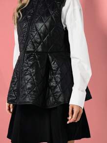 VARSITIE 菱形高领伞形下摆女士户外背心夹克，寒冷天气服装 - 黑色 - 查看 5