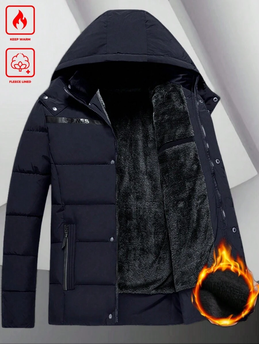 Manfinity Homme Men's Loose Fit Long Sleeve Hooded Padded Jacket, Men Winter Jacket - Navy Blue - View 1