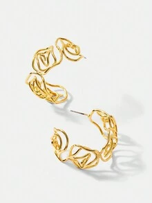 MOTF PREMIUM 1 对玫瑰花线条艺术风格女士耳环 - 金色 - 查看 7