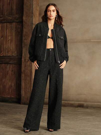 Anewsta 都市简约女士纹理黑色夹克