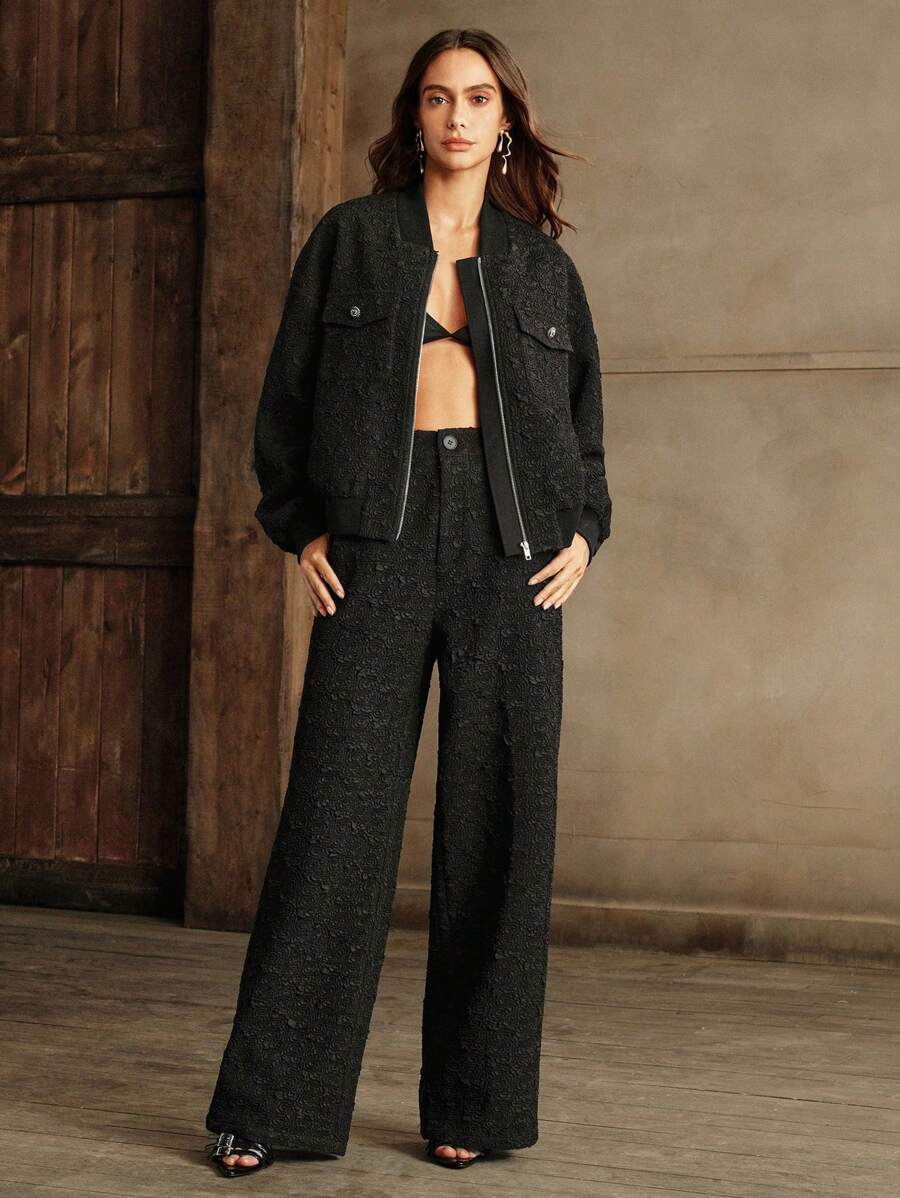 Anewsta Urban Minimalist Women's Textured Black Jacket