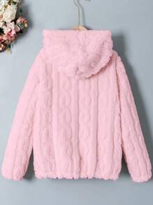 Tween Girl Fuzzy Winter Jacket, Warm Fleece Material, Long Design, Comfortable Fit, Classic