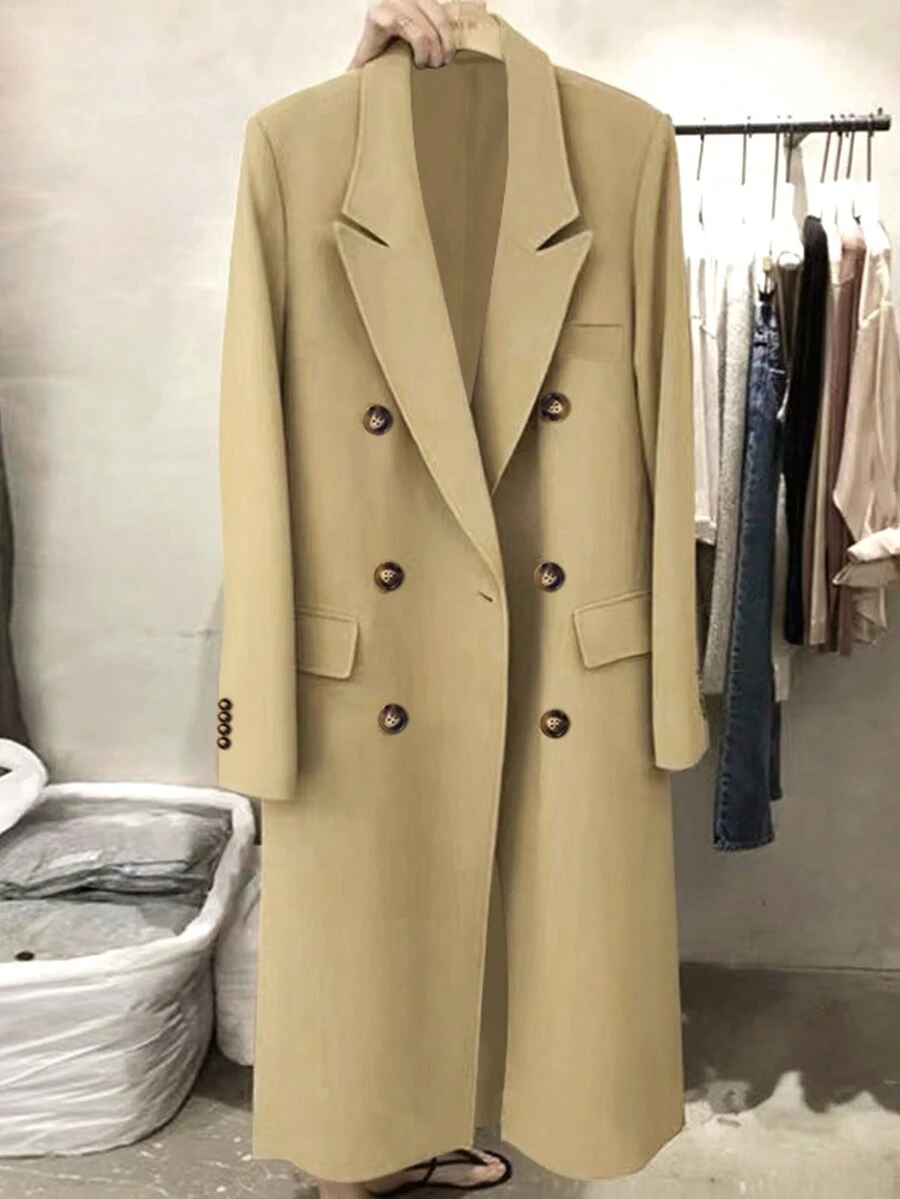 Women's Casual Elegant Commute Solid Color Faux Pocket Turndown Collar Long Sleeve Blazer - Khaki - View 1