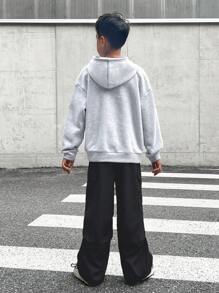 Conjunto de 2 piezas de Ropa de moda urbana para niños preadolescentes: sudadera con capucha con gráfico retrato y pantalón cargo de corte suelto, adecuado para ir y venir, la escuela, uso diario casual, deportes, otoño e invierno