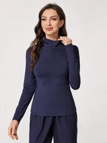 TaskEZ Women's Long Sleeve Turtleneck High Stretch Warm Base Scrub Uniform Top, Fashionable And Slimming - Navy Blue - View 8