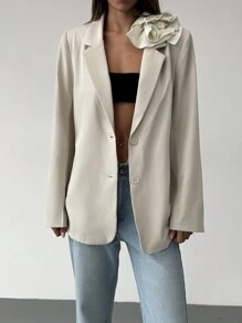 Aloruh Loose Fit Elegant Long Sleeve Oversized Women Suit Jacket - Apricot - View 7