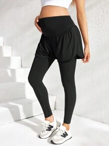 SHEIN Solid Color High Waist 2 In 1 Maternity Sports Leggings