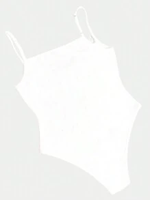 INAWLY Women's Summer Elegant Contrast Lace Bodysuit - White - View 7