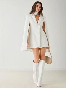 Enchnt Vestido elegante con blazer de capa de unicolor, primavera y otoño para mujer