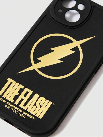 THE FLASH X ROMWE 1 pieza Funda de teléfono con estampado de rayo negro y dorado y letras compatible con iPhone y otros modelos