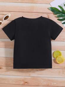 Young Girls' Short Sleeve Printed Star Pattern Round Neck Top - Black - View 2