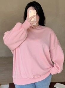Dazy Plus Plus Size Solid Color Crew Neck Casual Sweatshirt For Teenage Girls, For Winter