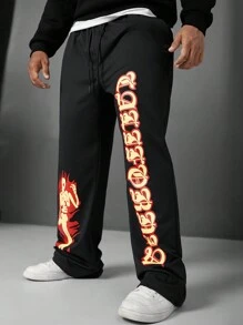 Manfinity LEGND 大码男士休闲系带字母印花直筒裤