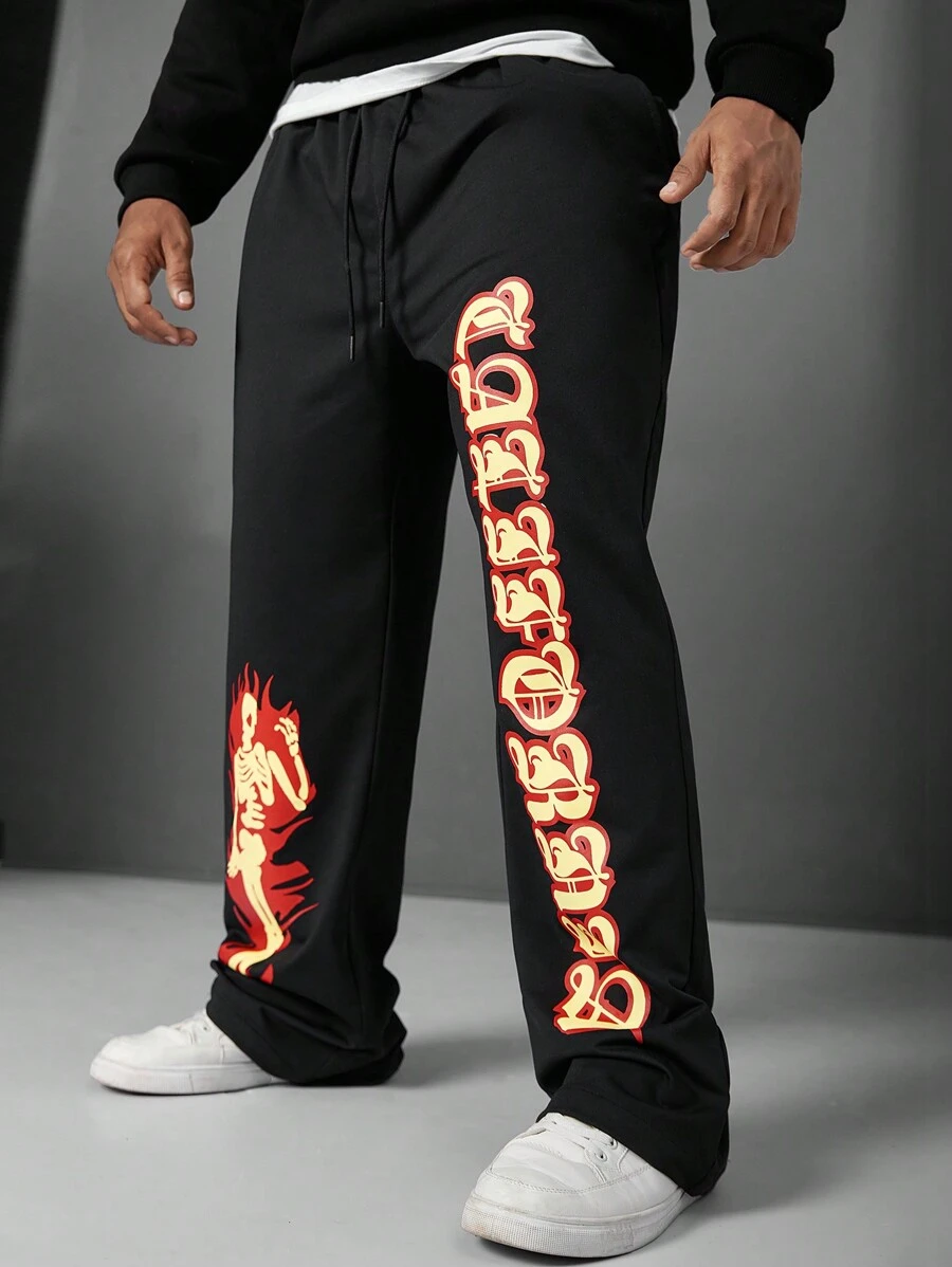 Manfinity LEGND 大码男士休闲系带字母印花直筒裤