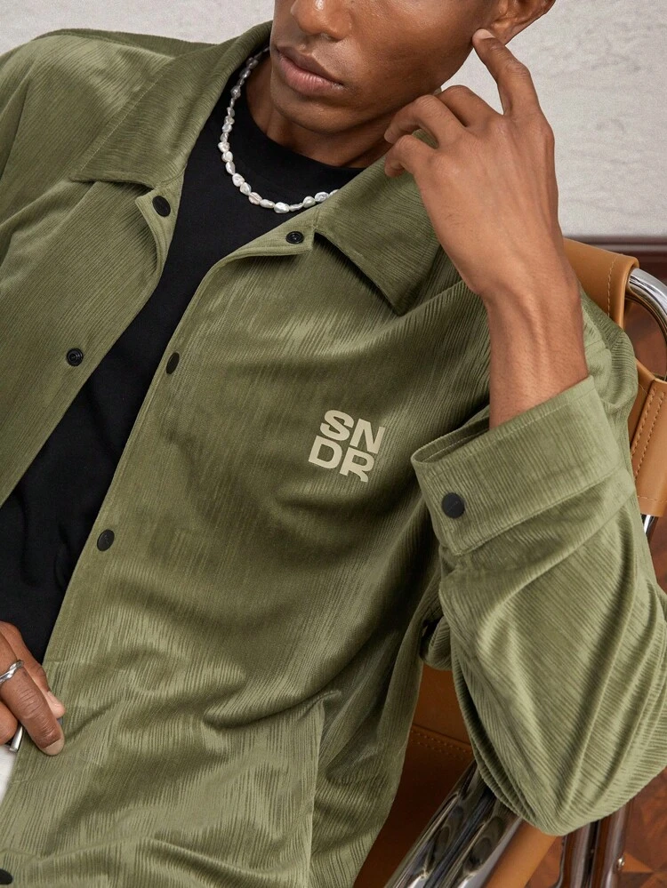 Men's Slim Fit Casual Knit Collared Long Sleeve Shacket, Suitable For Autumn, For Fall Winter