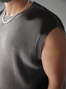 Manfinity Homme Plus Size Men's Solid Color Crew Neck Loose Fit Casual Knit Vest - Khaki - View 3