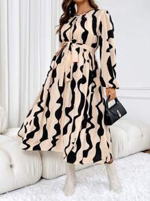 SHEIN 孕妇随机印花灯笼袖休闲连衣裙，春秋 - 彩色 - 查看 1