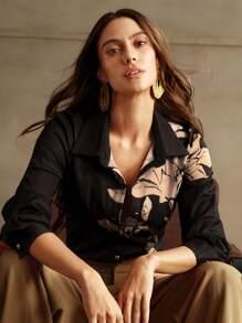 Anewsta Ladies' Orchid Printed Conceptual Design Polo Collar Shirt