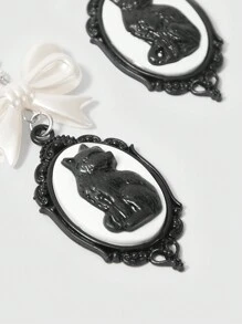 ROMWE 1 Cặp Hoa tai hình nơ và mèo phong cách Gothic Halloween dành cho nữ - màu đen - Xem 6