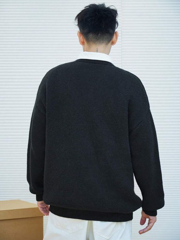 Men's Cartoon Print Long Sleeve Pullover Sweater, Autumn