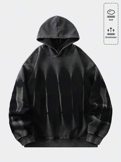 Grunge Punk Felpa con cappuccio stampata consumata da uomo, stile vintage da strada