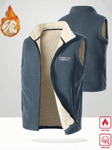 Manfinity Homme Men's Autumn And Winter Sleeveless Fleece Vest Embroidered Black Cardigan Jacket Warm Bottoming Top